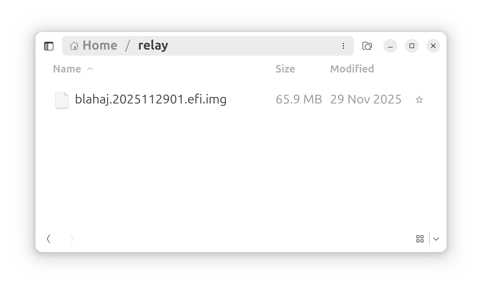 Screenshot of an Emerald Onion relay in a file browser, showing it measuring 65.9 MB